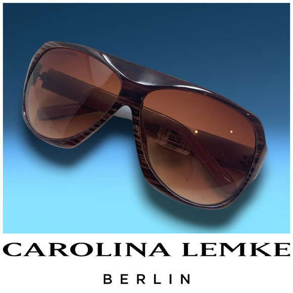 NEW Carolina Lemke Brown Stripe Acrylic Shield Sunglasses Oversized CL1058 NWT - Picture 1 of 7